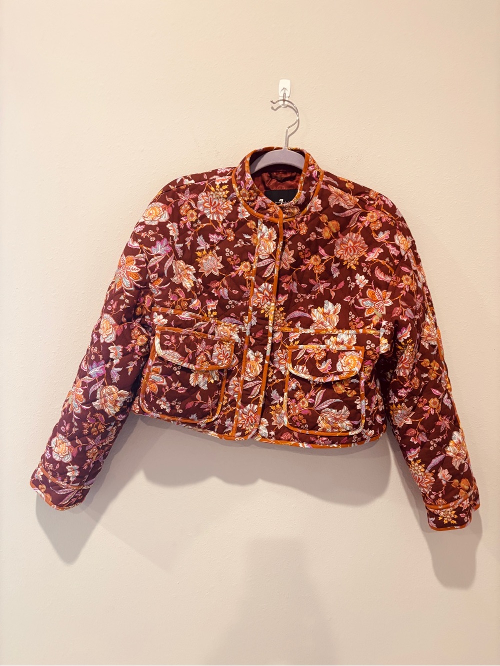 7 For All Mankind Burgundy Floral Quilted Cropped Patchwork Lightweight Fall